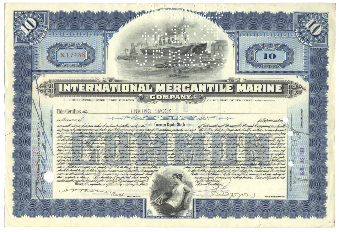 International Mercantile Marine Company Stock Certificate