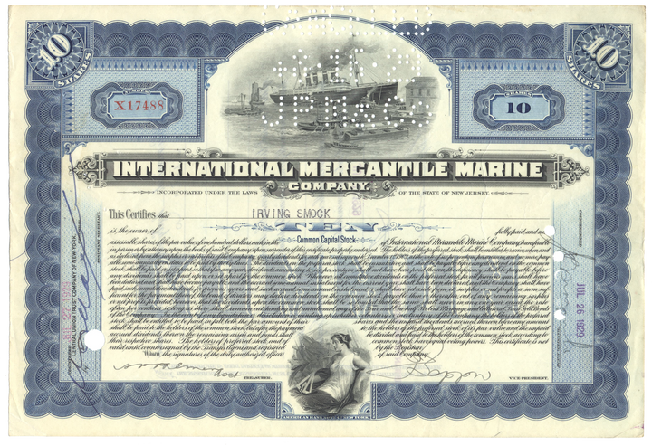 International Mercantile Marine Company Stock Certificate