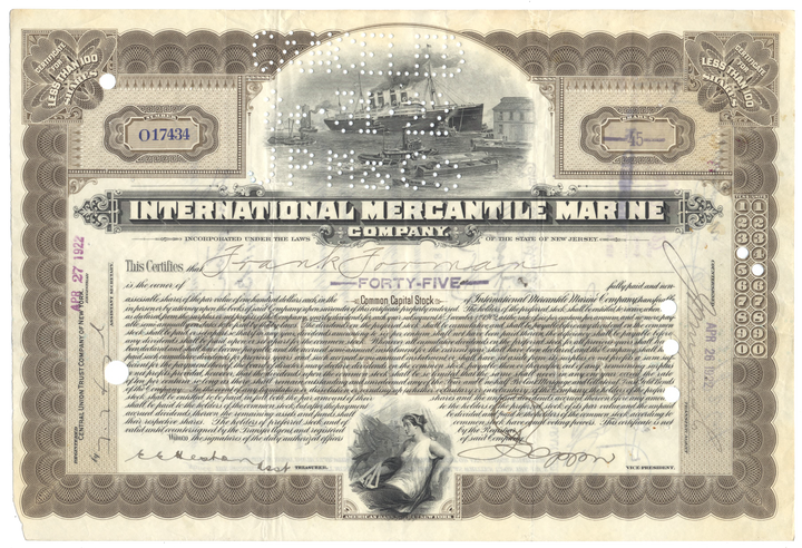 International Mercantile Marine Company Stock Certificate