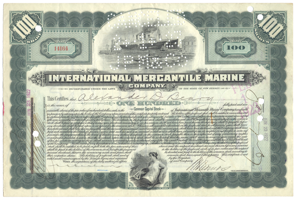 International Mercantile Marine Company Stock Certificate