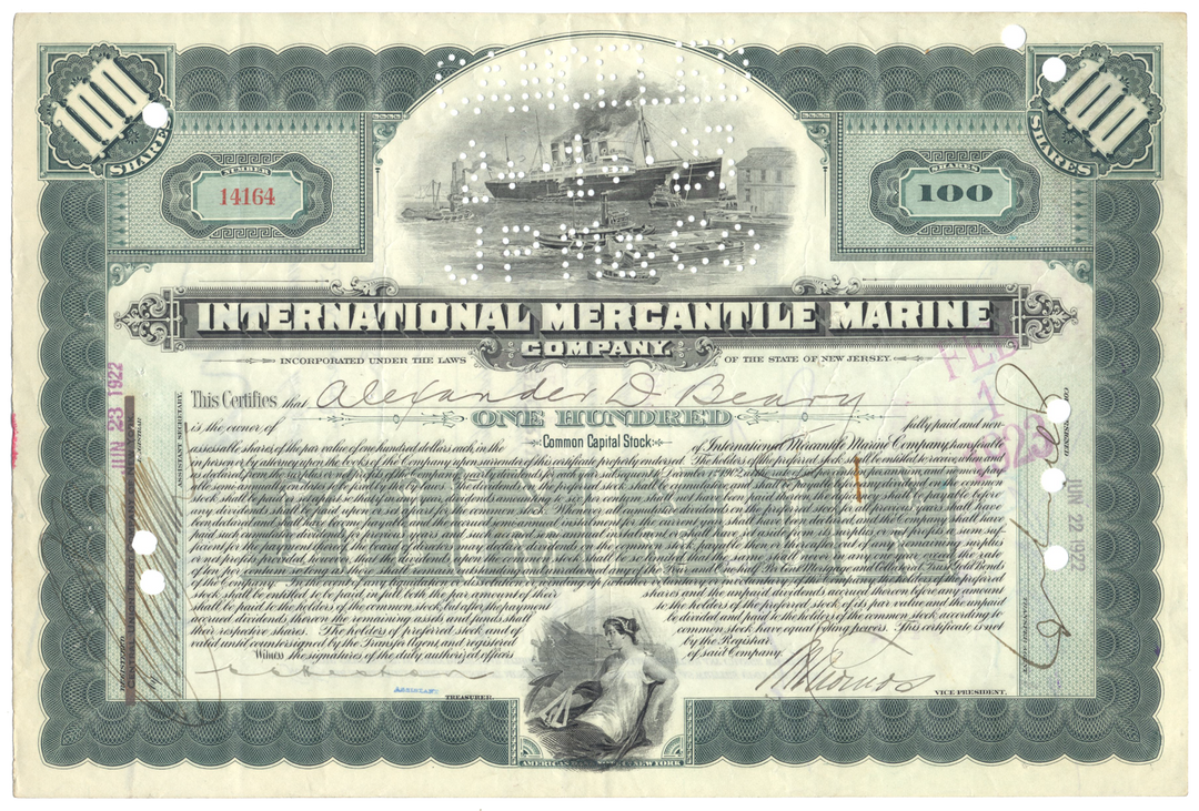 International Mercantile Marine Company Stock Certificate