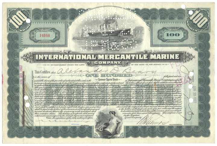 International Mercantile Marine Company Stock Certificate