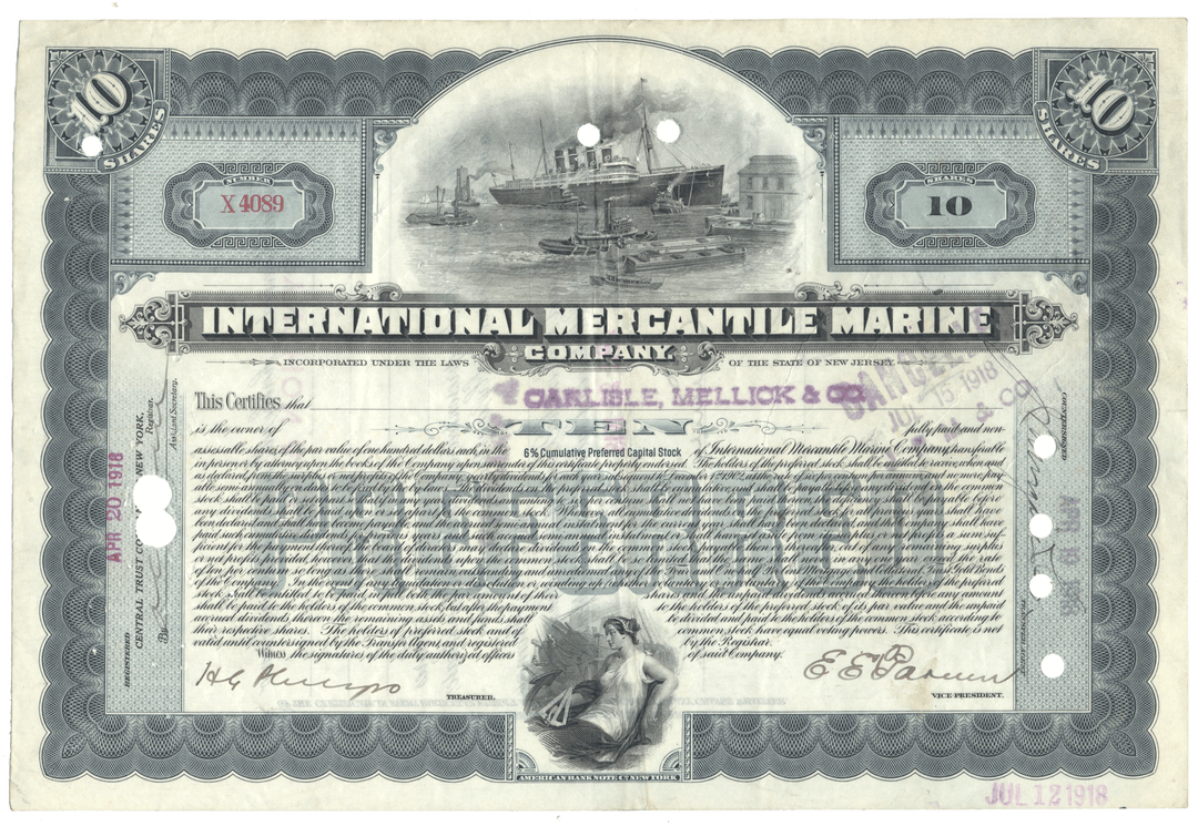 International Mercantile Marine Company Stock Certificate