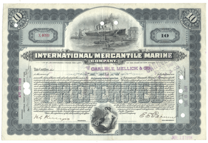 International Mercantile Marine Company Stock Certificate