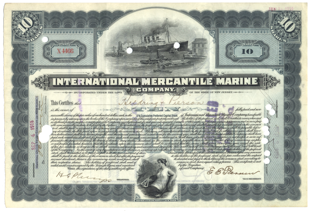 International Mercantile Marine Company Stock Certificate