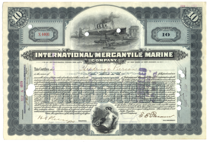 International Mercantile Marine Company Stock Certificate