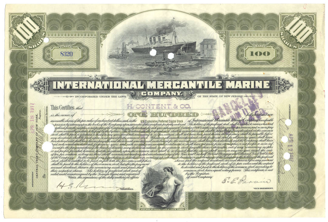 International Mercantile Marine Company Stock Certificate