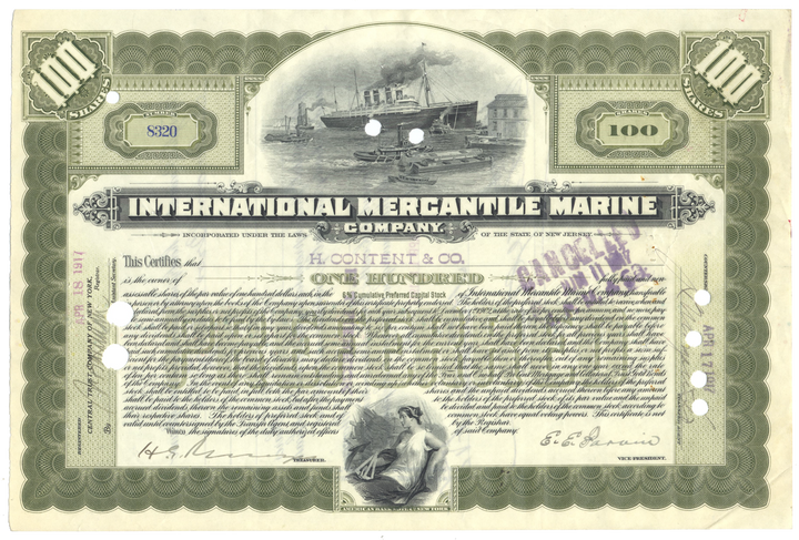 International Mercantile Marine Company Stock Certificate