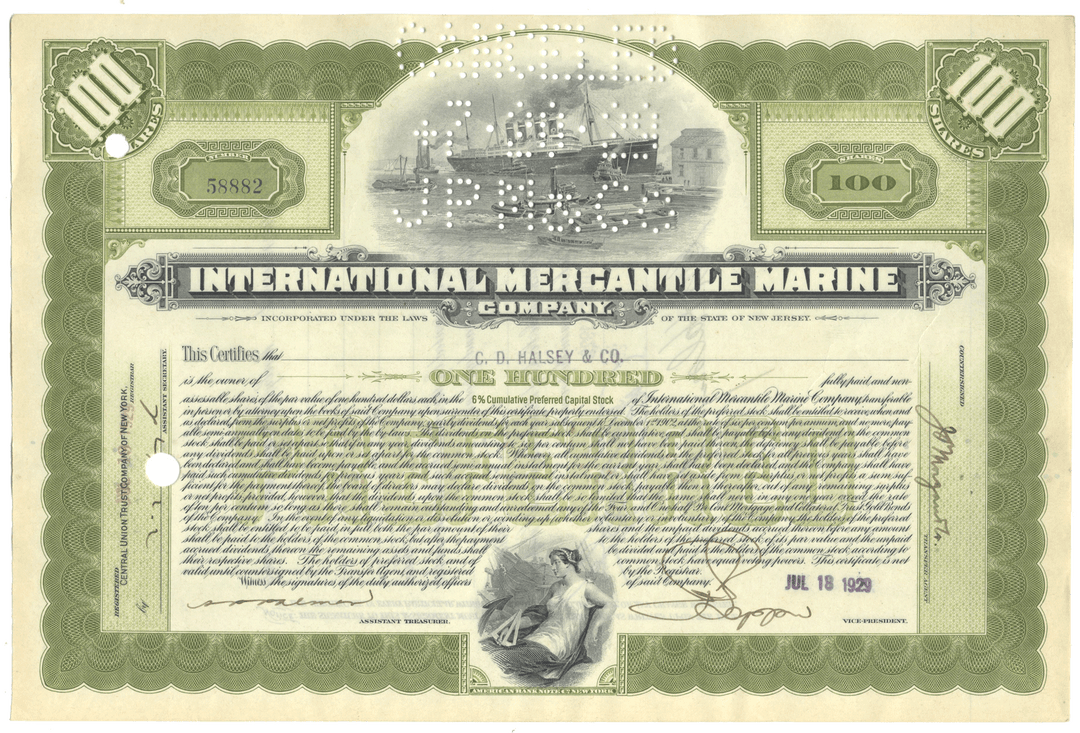 International Mercantile Marine Company Stock Certificate