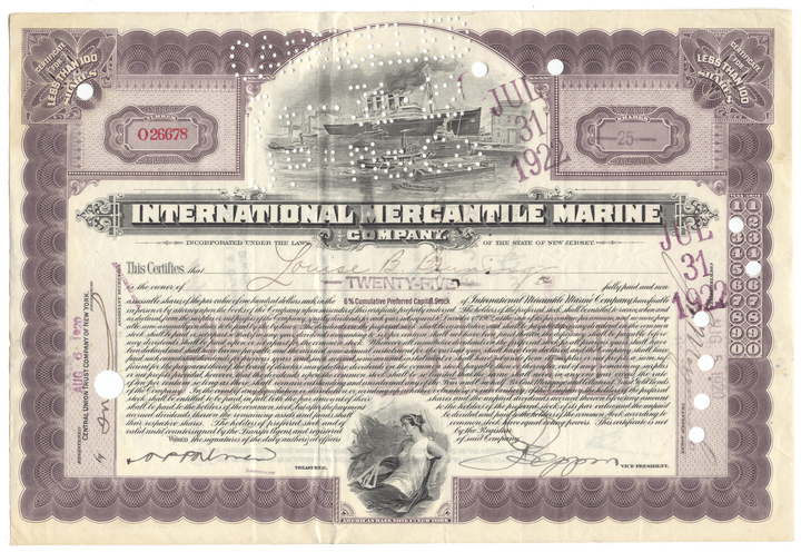 International Mercantile Marine Company Stock Certificate