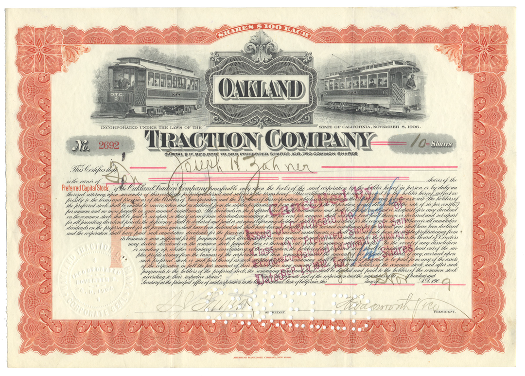 Oakland Traction Company Stock Certificate