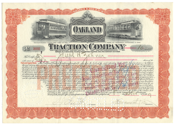 Oakland Traction Company Stock Certificate