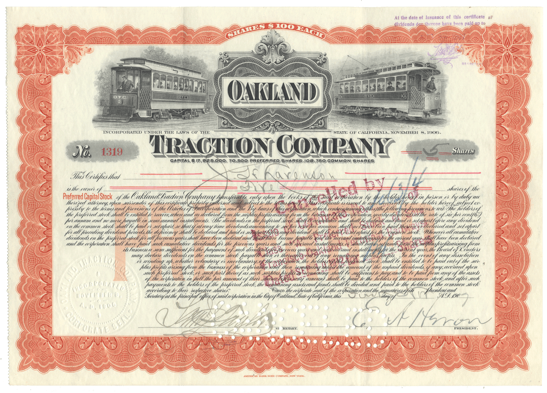 Oakland Traction Company Stock Certificate