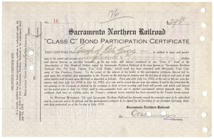 Sacramento Northern Railroad Bond Certificate