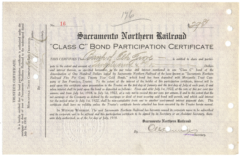 Sacramento Northern Railroad Bond Certificate