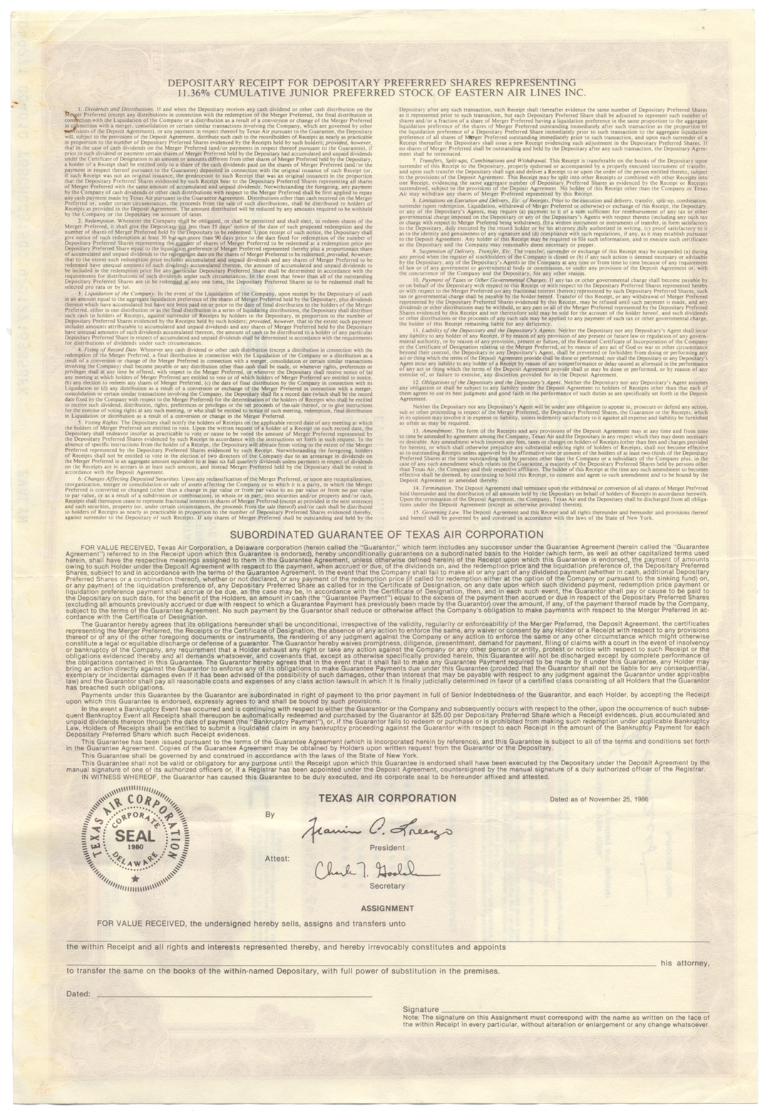 Eastern Air Lines, Inc. Stock Certificate