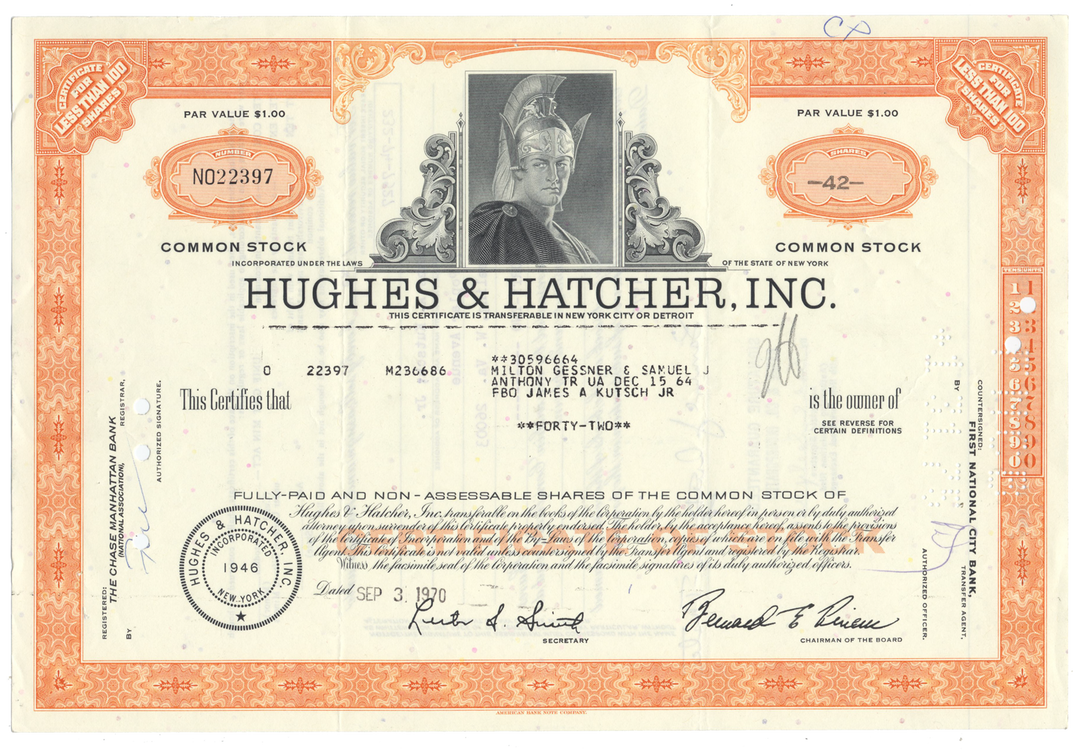 Hughes & Hatcher, Inc. Stock Certificate