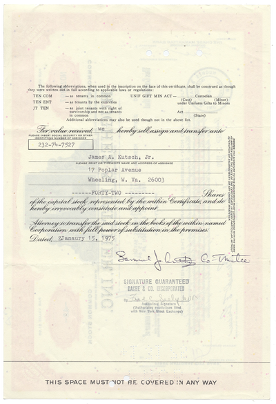 Hughes & Hatcher, Inc. Stock Certificate