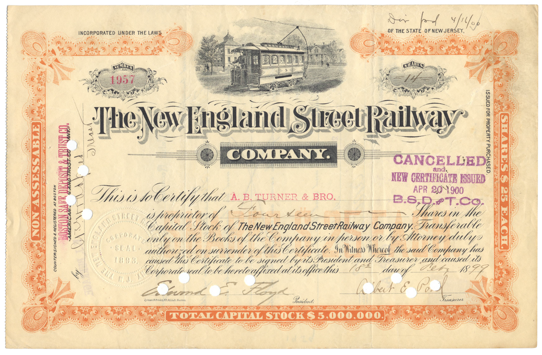 New England Street Railway Company Stock Certificate