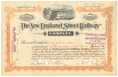 New England Street Railway Company Stock Certificate