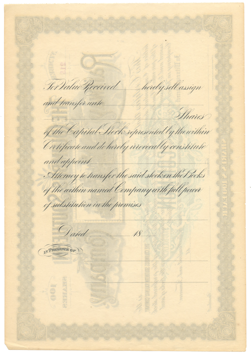 Columbus Southern Railway Company Stock Certificate