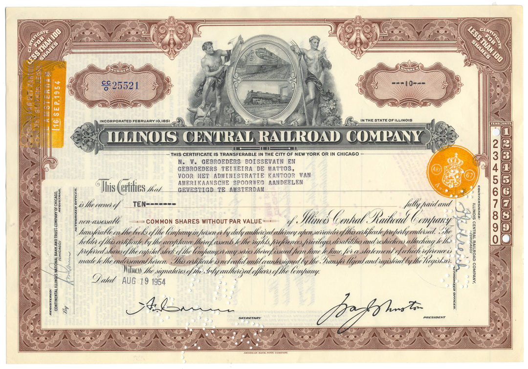 Illinois Central Railroad Company Stock Certificate