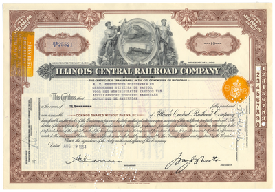 Illinois Central Railroad Company Stock Certificate