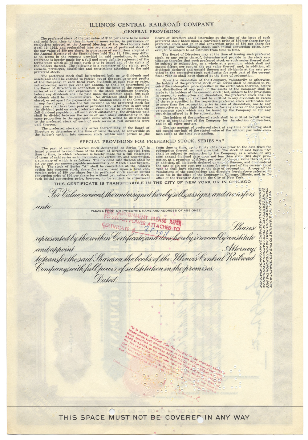 Illinois Central Railroad Company Stock Certificate