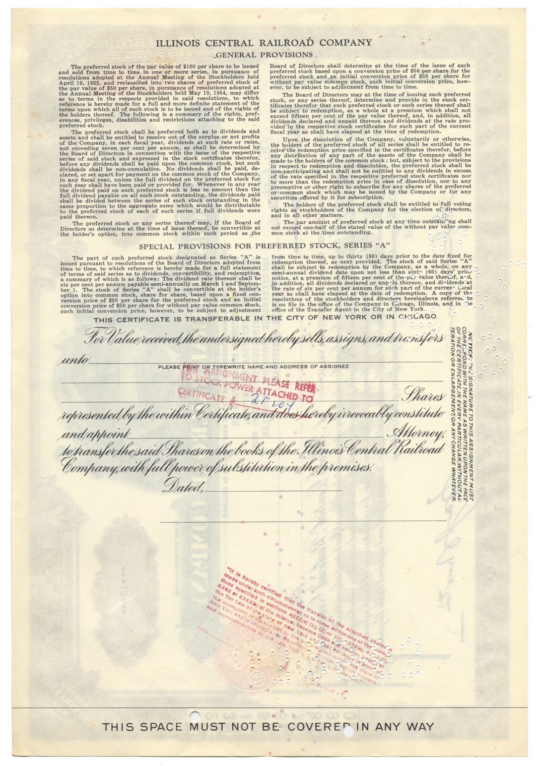 Illinois Central Railroad Company Stock Certificate