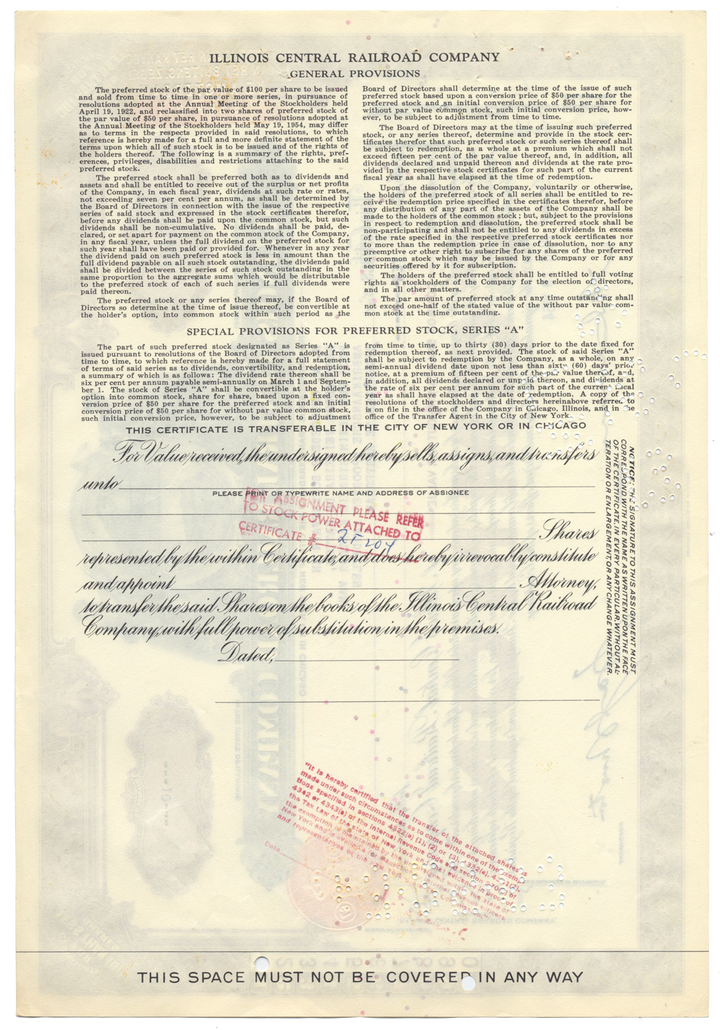 Illinois Central Railroad Company Stock Certificate