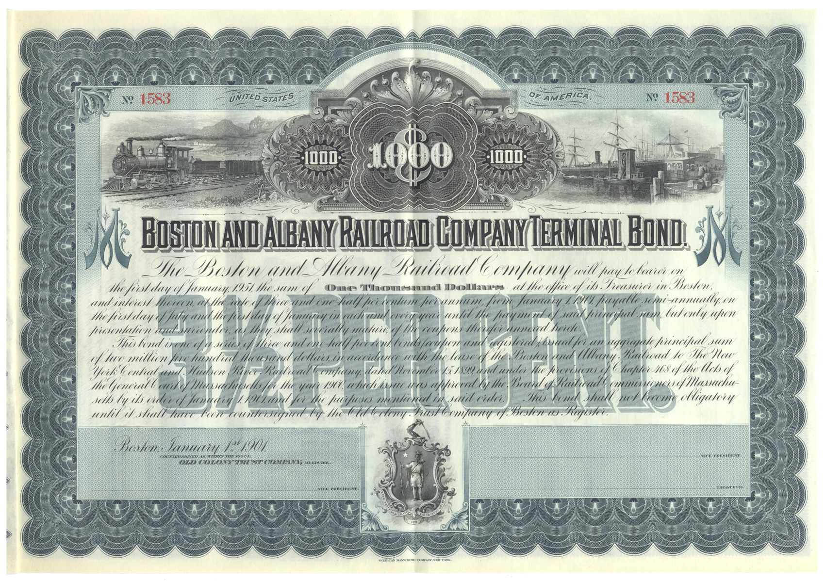 Boston and Albany Railroad Company Bond Certificate