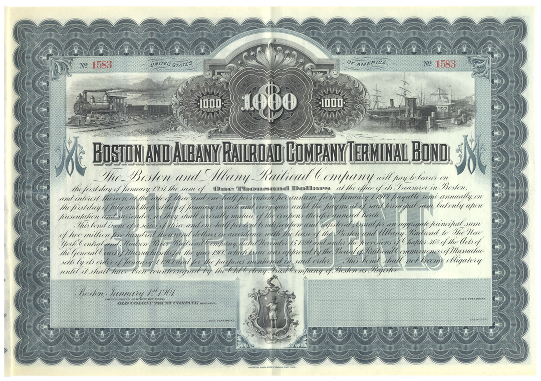 Boston and Albany Railroad Company Bond Certificate