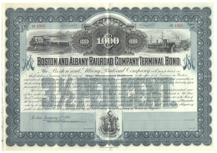 Boston and Albany Railroad Company Bond Certificate