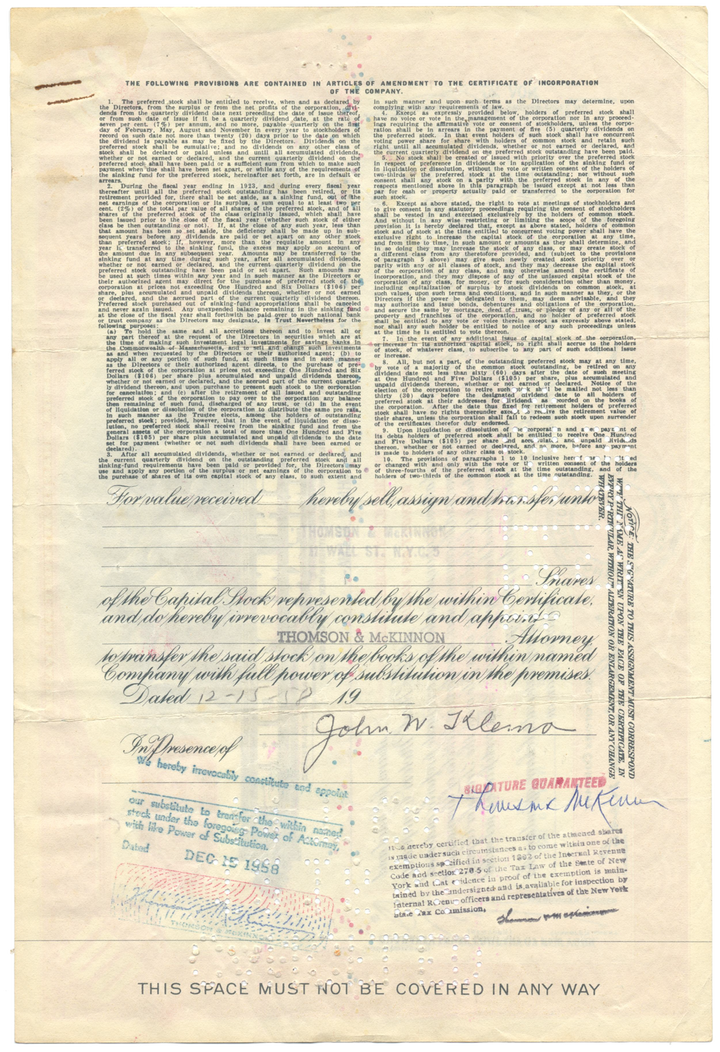 Nash Motors Company Stock Certificate