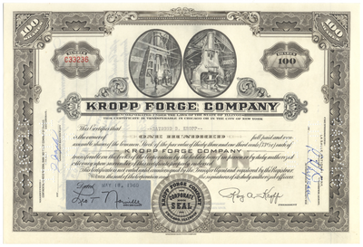 Kropp Forge Company Stock Certificate