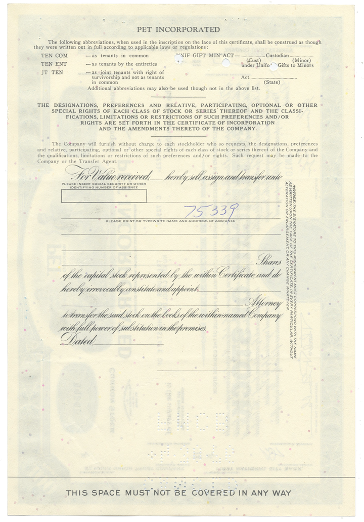 Pet Incorporated Stock Certificate