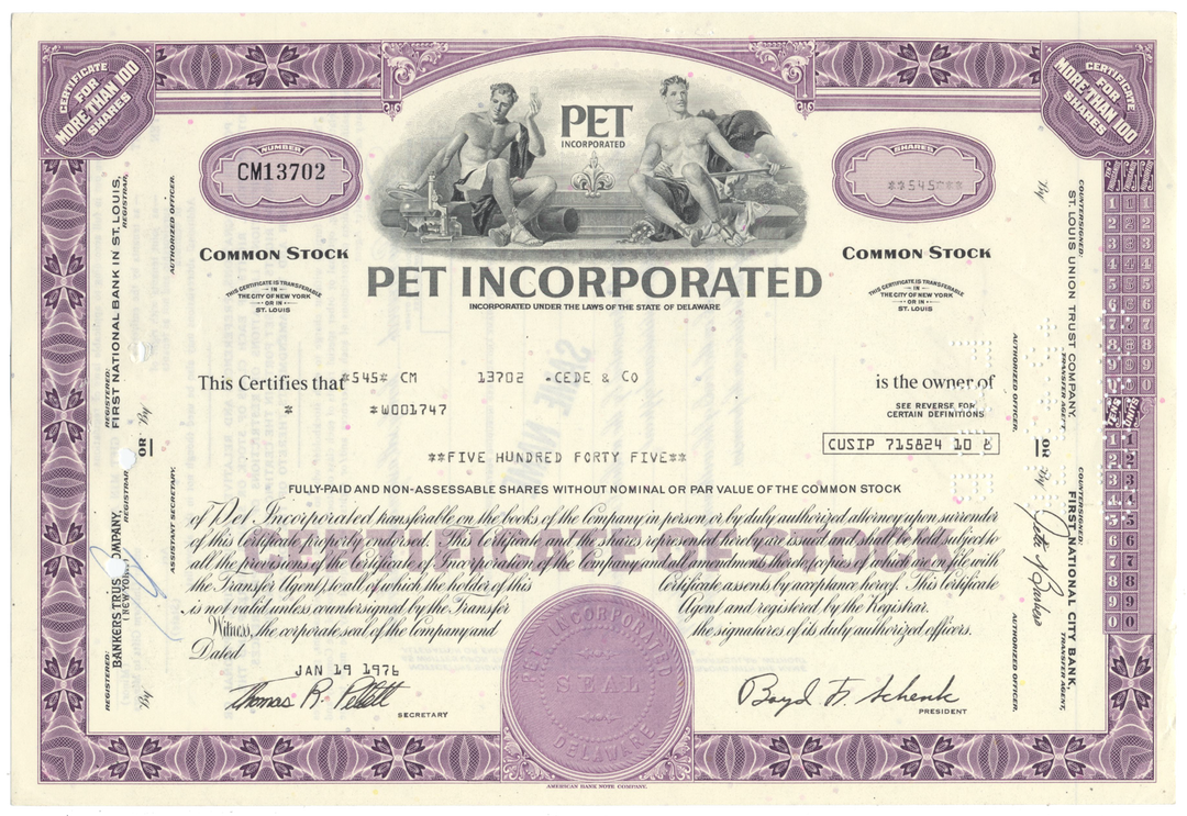 Pet Incorporated Stock Certificate