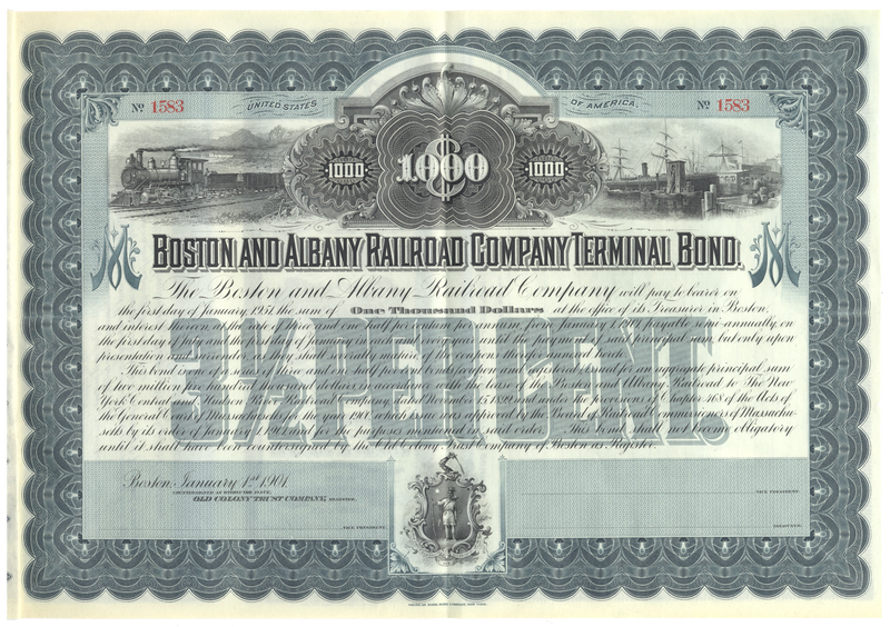 Boston and Albany Railroad Company Bond Certificate