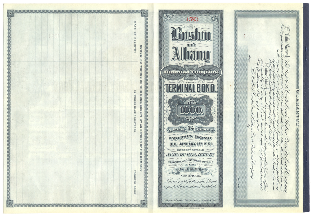 Boston and Albany Railroad Company Bond Certificate