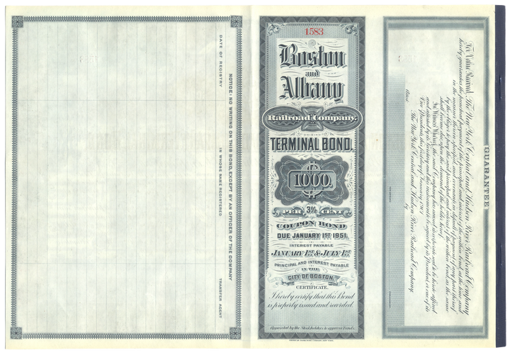 Boston and Albany Railroad Company Bond Certificate