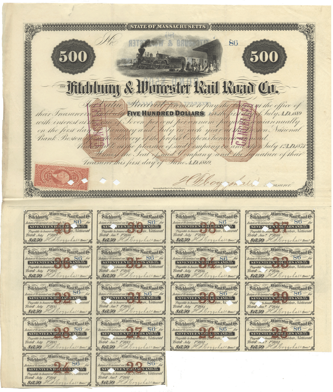 Fitchburg & Worcester Rail Road Company Bond Certificate