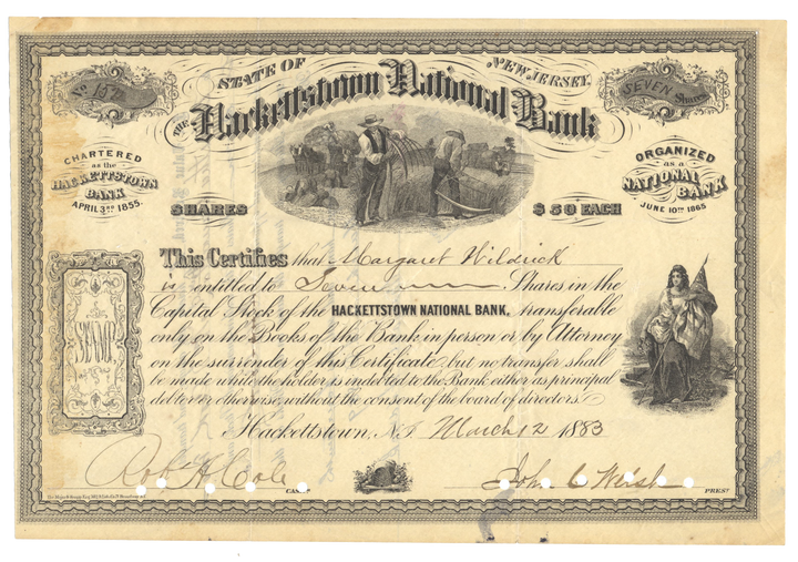 Hackettstown National Bank Stock Certificate