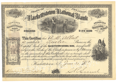 Hackettstown National Bank Stock Certificate