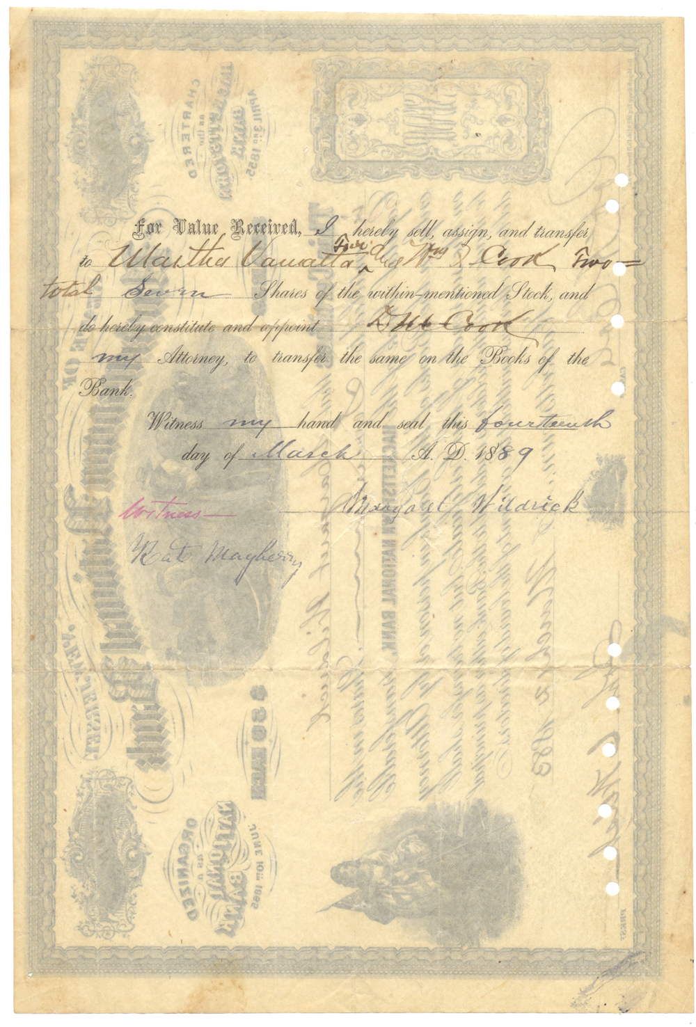 Hackettstown National Bank Stock Certificate