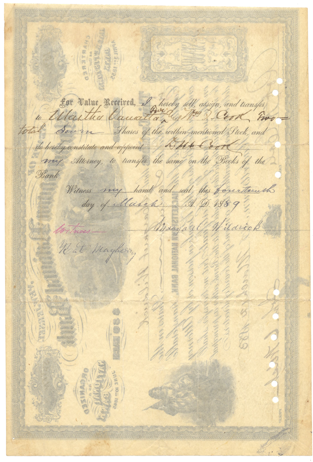 Hackettstown National Bank Stock Certificate