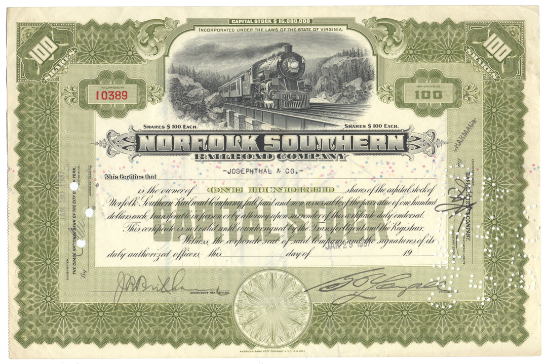 Norfolk Southern Railroad Company Stock Certificate