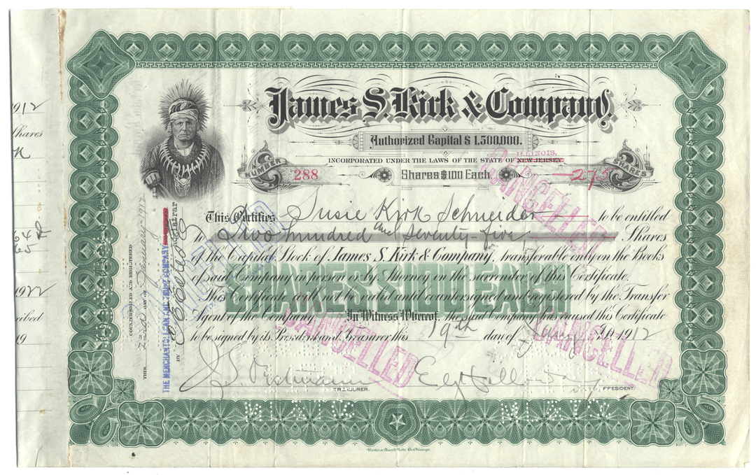James S. Kirk & Company Stock Certificate