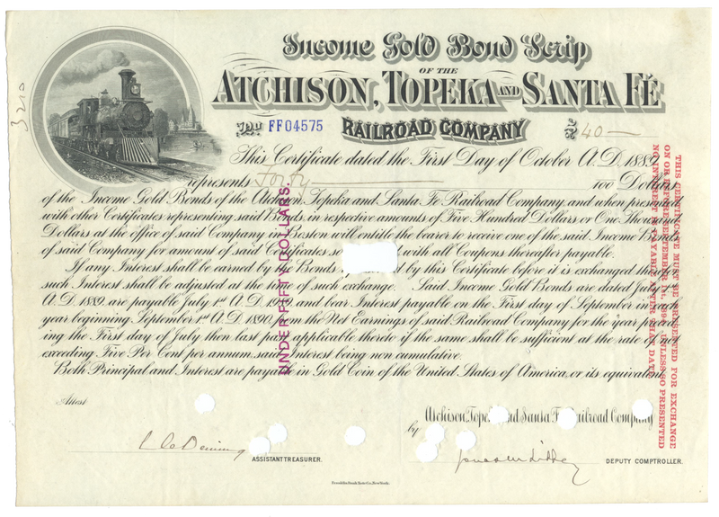 Atchison, Topeka and Santa Fe Railroad Company Bond Certificate