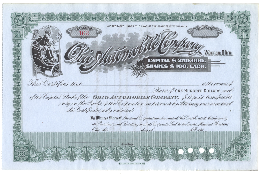 Ohio Automobile Company Stock Certificate