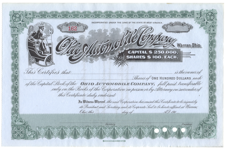 Ohio Automobile Company Stock Certificate